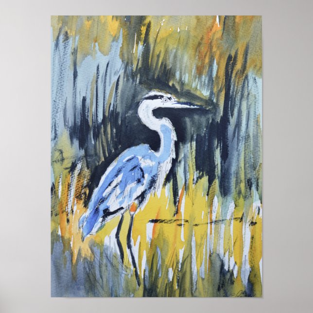 Great Blue Heron Marsh Expressionist Poster (Framsidan)