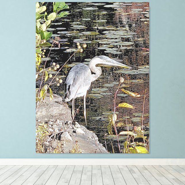 Great Blue Heron Stretched Canvas Print (Insitu (trägolv))