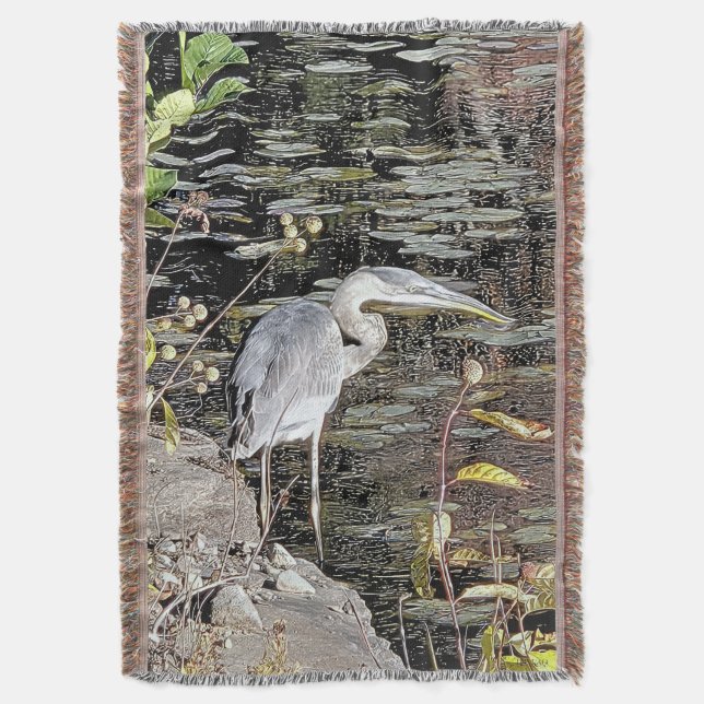 Great Blue Heron Tapestry Style Filt (Framsidan Vertikal)