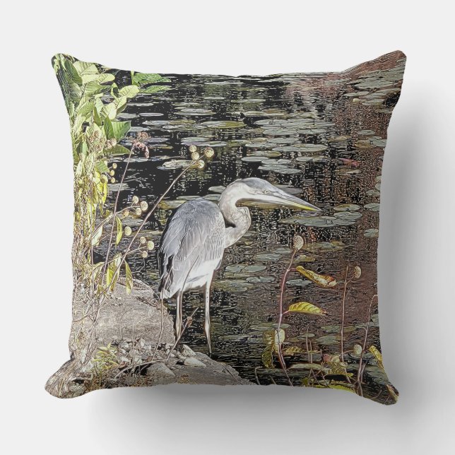 Great Blue Heron Throw Pillow Kudde (Framsida)