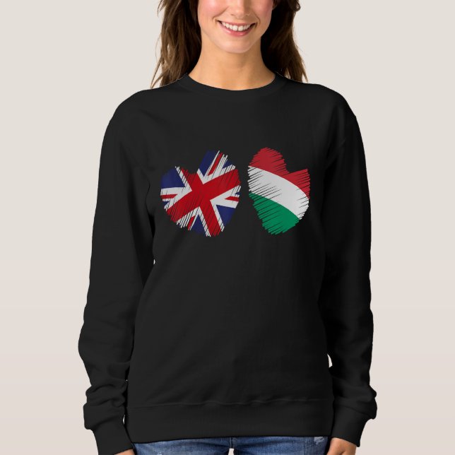 Great Britain Hungary Heart UK Flag Hungarian Flag T Shirt (Framsida)