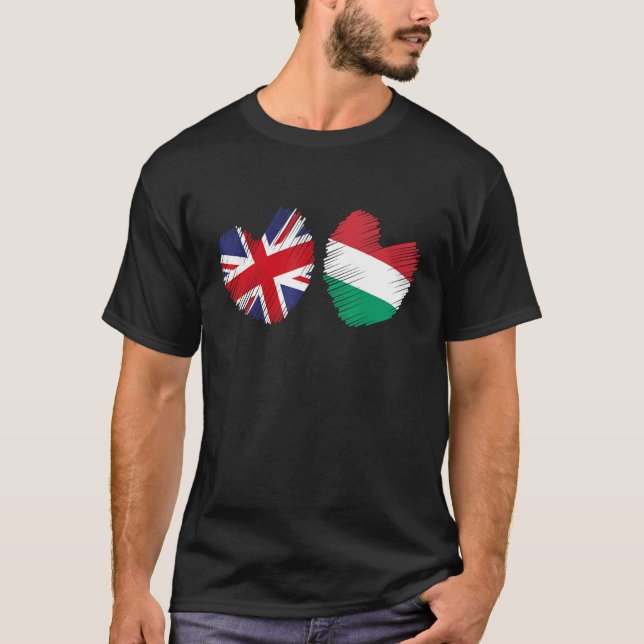 Great Britain Hungary Heart UK Flag Hungarian Flag T Shirt (Framsida)