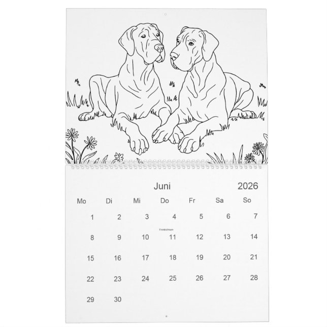 Great Dane 18-Month Coloring Personalized Kalender (Jun 2026)