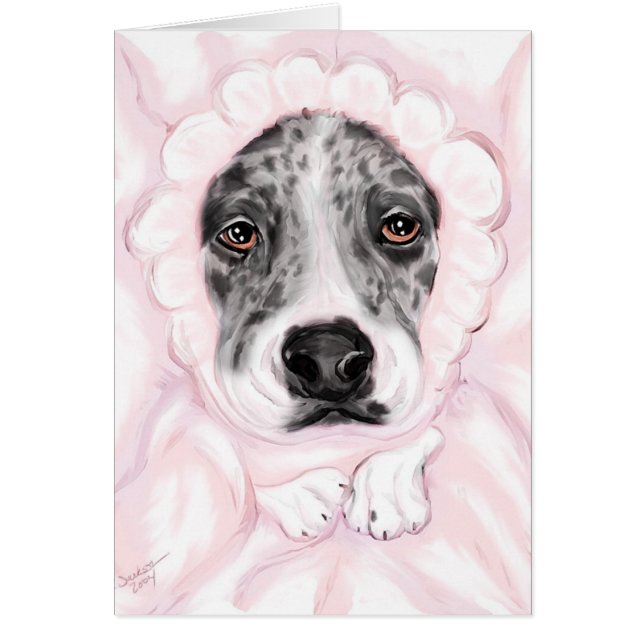 Great dane Baby Mantled Merle Girl Annocements Hälsningskort (Framsidan)