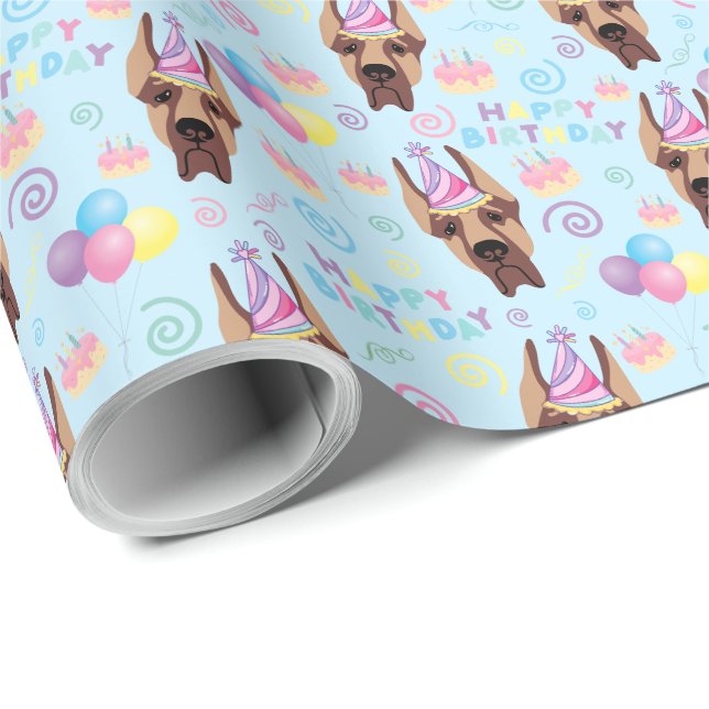 Great Dane Birthday Gift Wrapping Paper Blue Presentpapper (Rullad Hörn)