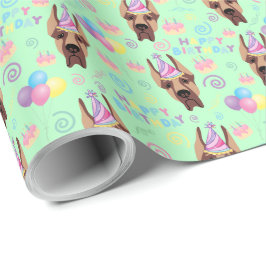 Great Dane Birthday Gift Wrapping Paper Green Presentpapper