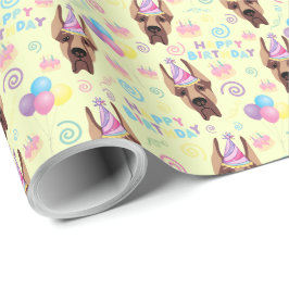 Great Dane Birthday Gift Wrapping Paper Yellow Presentpapper