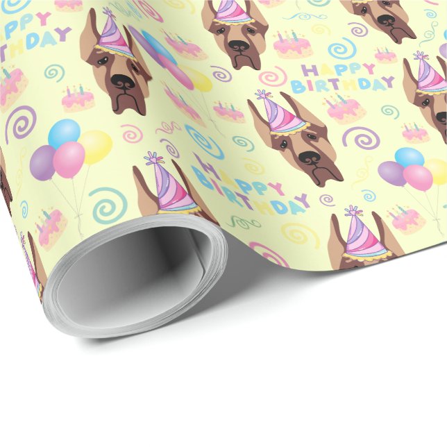 Great Dane Birthday Gift Wrapping Paper Yellow Presentpapper (Rullad Hörn)