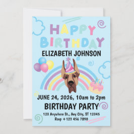 Great Dane Birthday Party Invitation Blue Inbjudningar