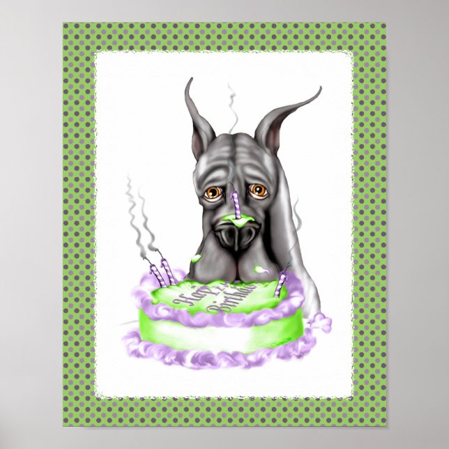 Great dane Black Birthday Cake Ansikte Poster (Framsidan)