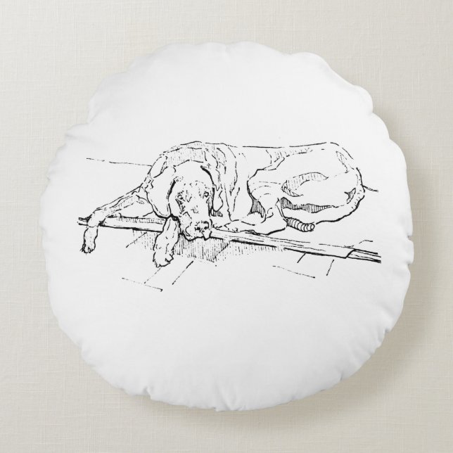 Great Dane, bläck hund illustration Rund Kudde (Framsidan)