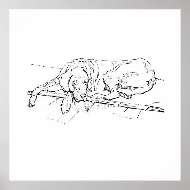 Great Dane bläck väggkonst  Minimalistisk  Linjedr (Framsidan)