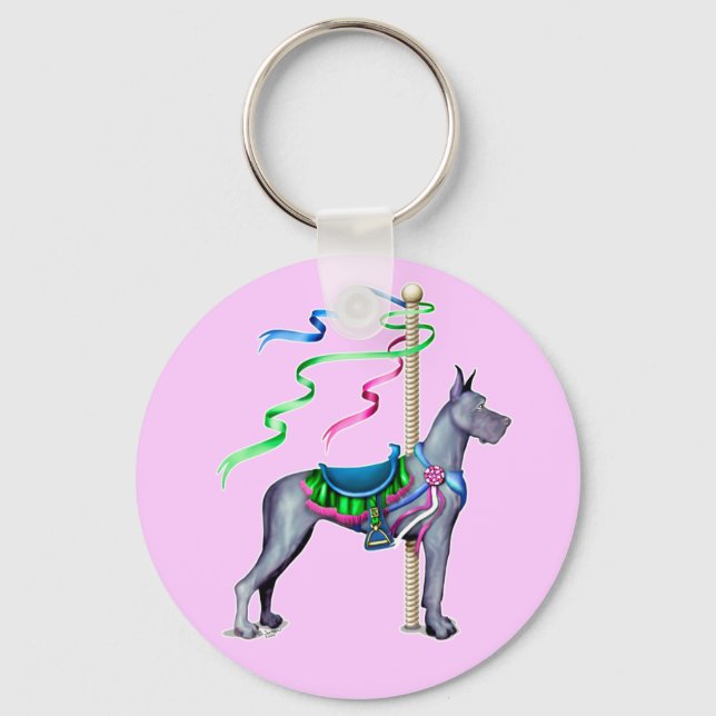 Great dane Blue Carousel Nyckelring (Framsida)