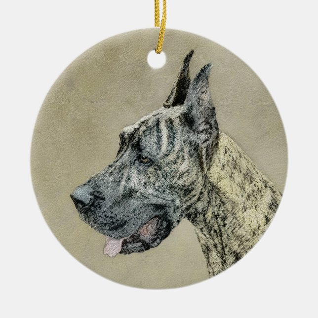 Great dane (Brindle) - Originalteckning Julgransprydnad Keramik (Framsidan)
