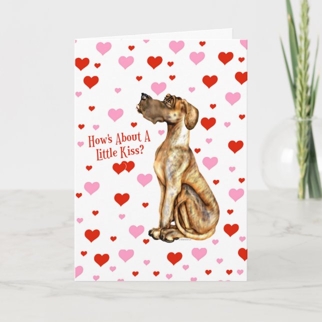 Great dane Brindle UC Valentine Day Kiss Helgkort (Framsida)