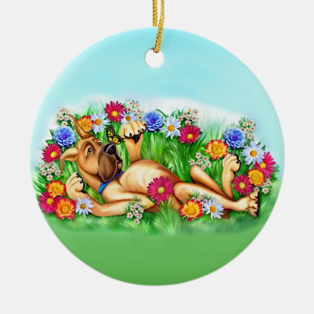 Great dane Chasing Butterflies Circle Ornament (Framsidan)