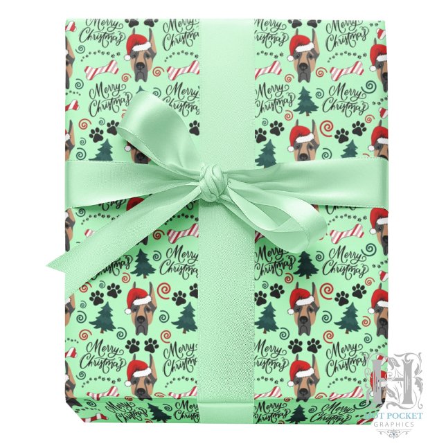 Great Dane Christmas Gift Wrapping Paper in Green Presentpapper (Skapare uppladdad)