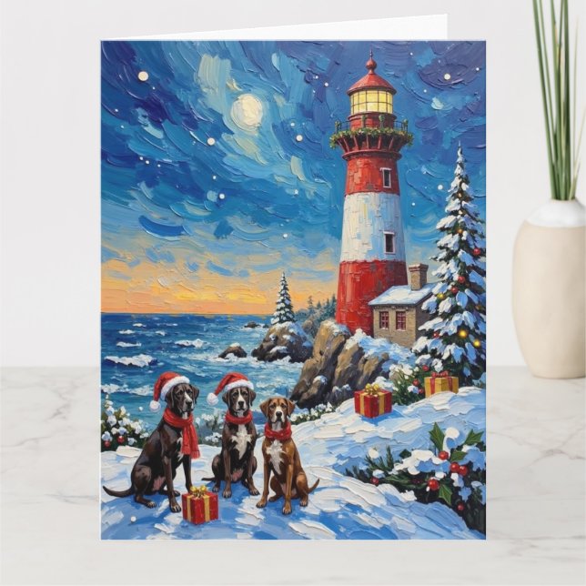 Great Dane Christmas Lighthouse Holiday Kort (Framsida)