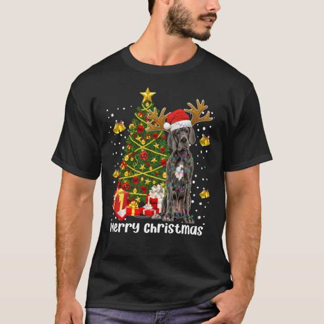Great Dane Christmas Lights Tree Santa Xmas Pajama T Shirt (Framsida)