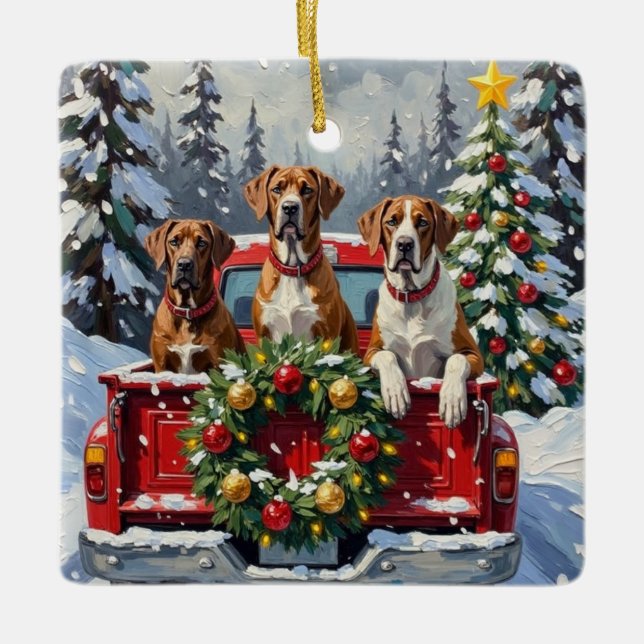 Great Dane Christmas Red Truck Holiday Julgransprydnad Keramik (Framsida)