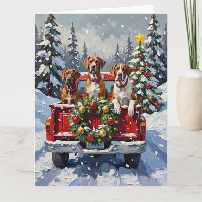 Great Dane Christmas Red Truck Holiday Kort (Framsida)
