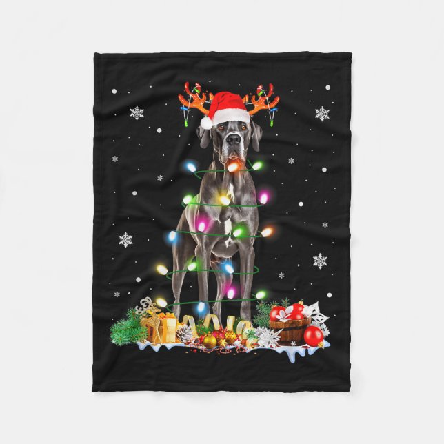 Great Dane Christmas Santa Hat Fairy Lights Pajama Fleecefilt (Framsidan)