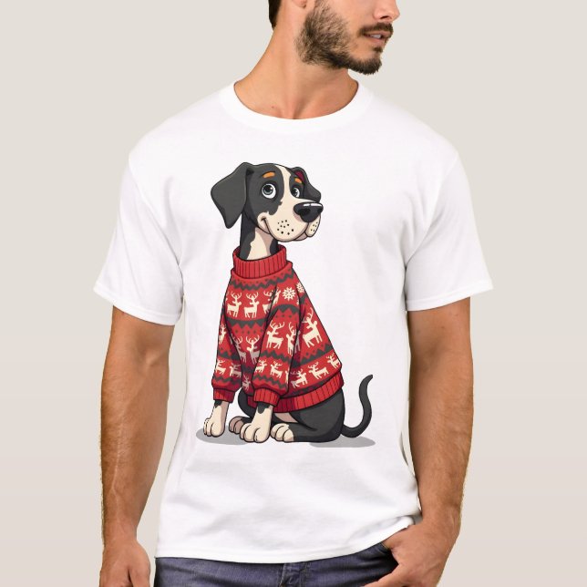 Great Dane Christmas Sweater T Shirt (Framsida)