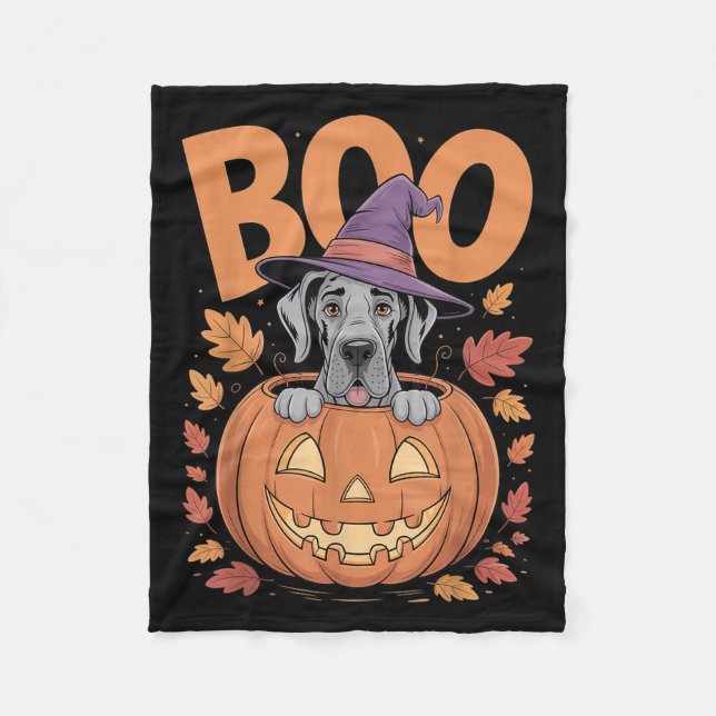 Great Dane Costume On Pumpkin Halloween Great Dane Fleecefilt (Framsidan)