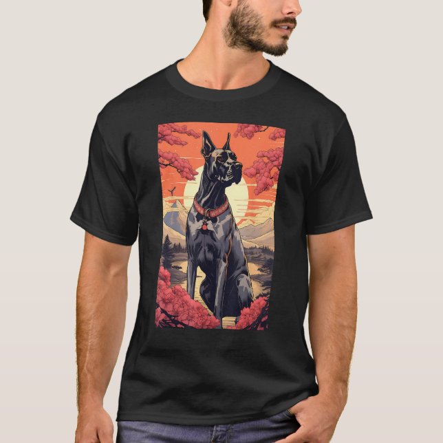 Great Dane Dog Aesthetic Japanese Ukiyo e 2 T Shirt (Framsida)