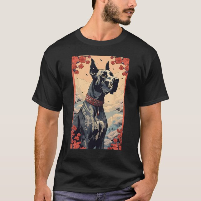 Great Dane Dog Aesthetic Japanese Ukiyo e Art T Shirt (Framsida)