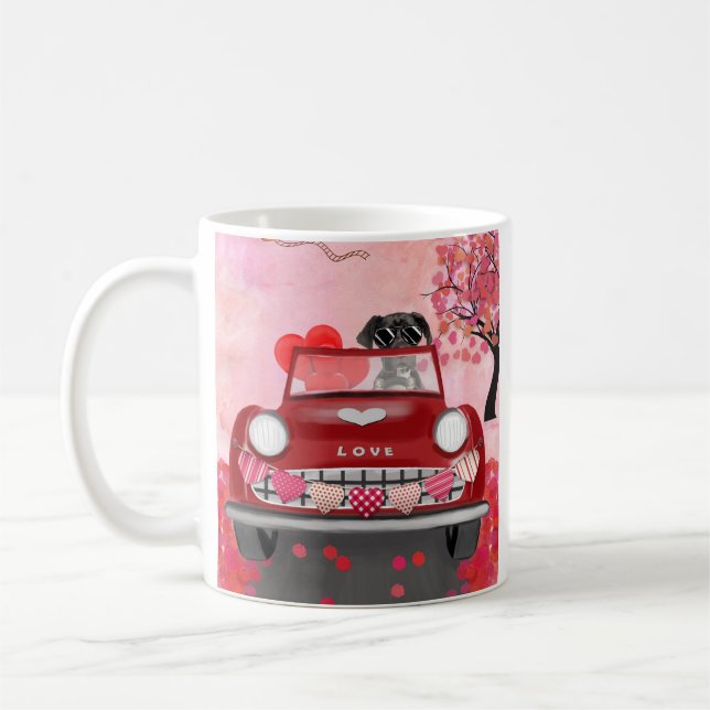 Great Dane Dog Car with Hearts Valentine's  Kaffemugg (Vänster)