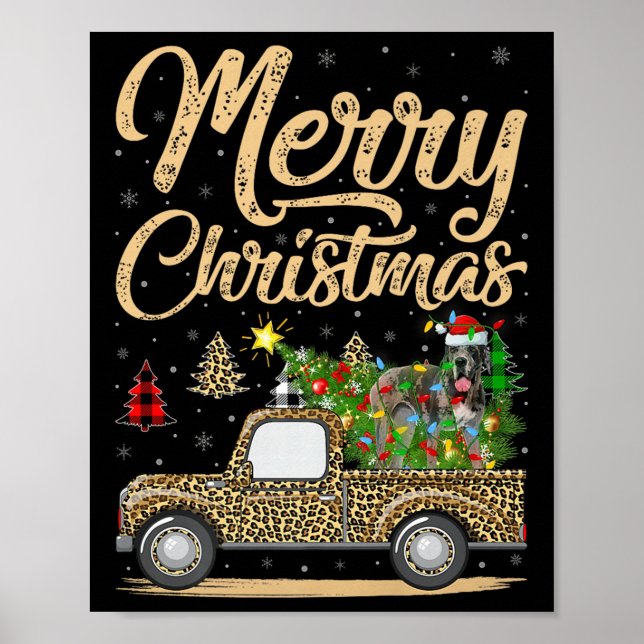 Great Dane Dog On Christmas Tree Leopard Truck Xma Poster (Framsidan)