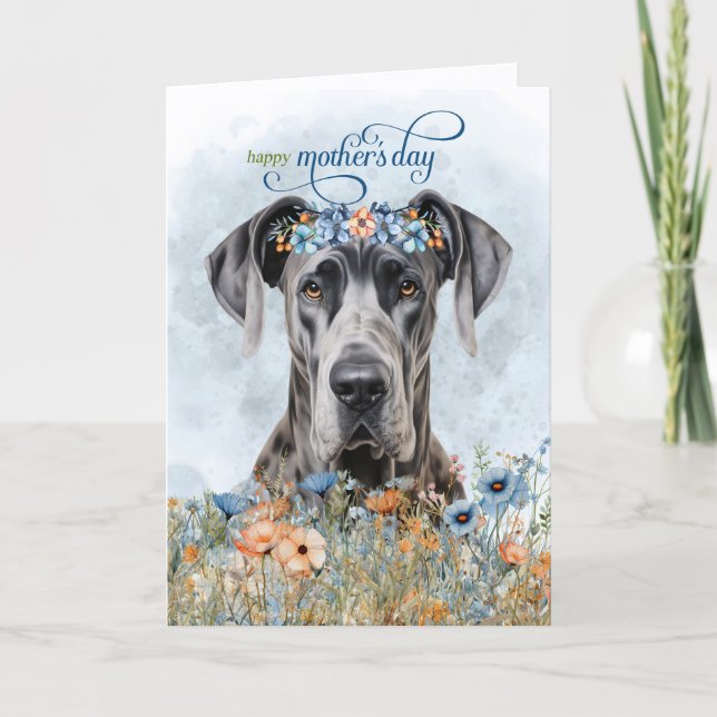 Great Dane Dog Wildflowers Mother's Day Helgkort (Framsida)