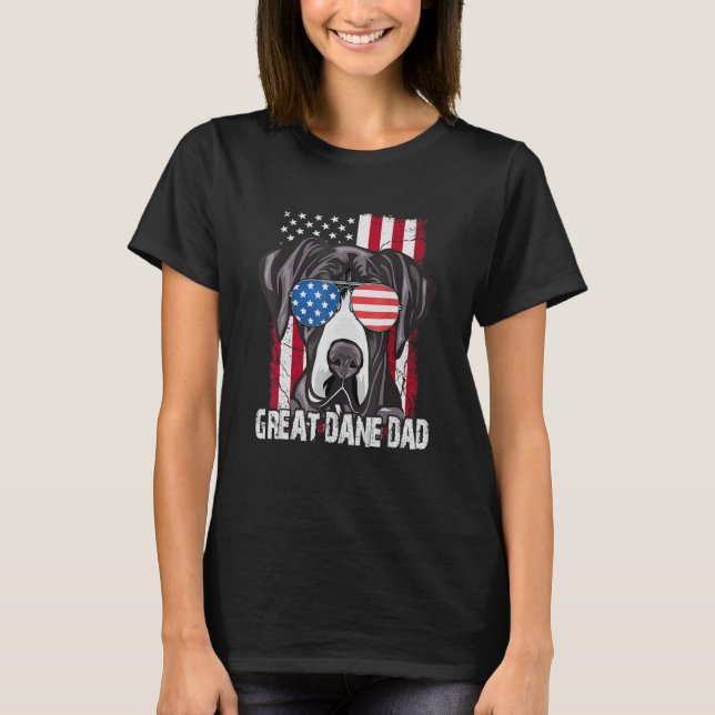 Great dane-Far-dagen Amerikanska Flagga-Hund 4:e O T Shirt (Framsida)