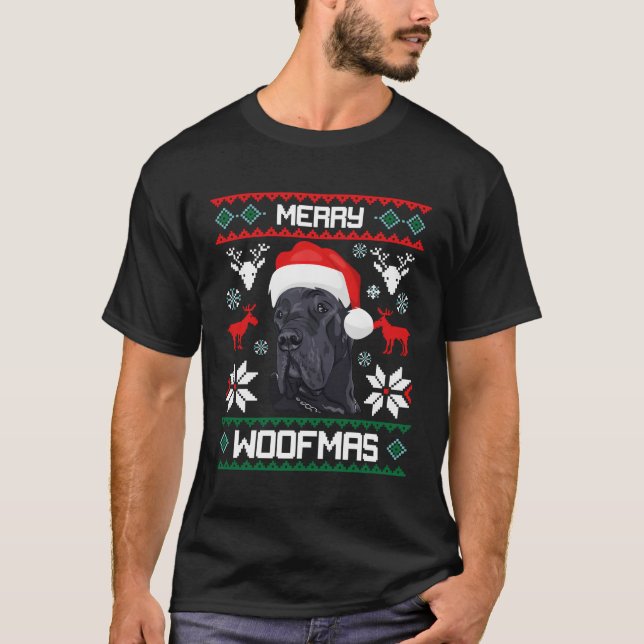 Great dane för Merry Woofmas T Shirt (Framsida)