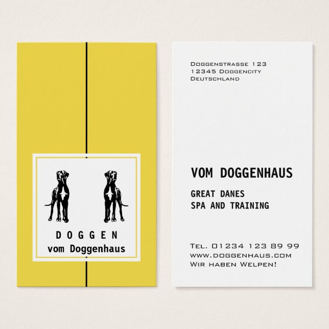 Great dane gult visitkort (Framsida & baksida)