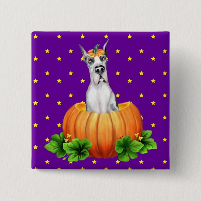 Great dane Halloween Harlequin Dane-O-Lantern Knapp (Framsida)