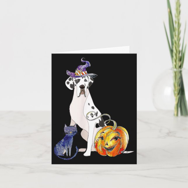 Great Dane Halloween Hund Harlequin Kort (Framsida)