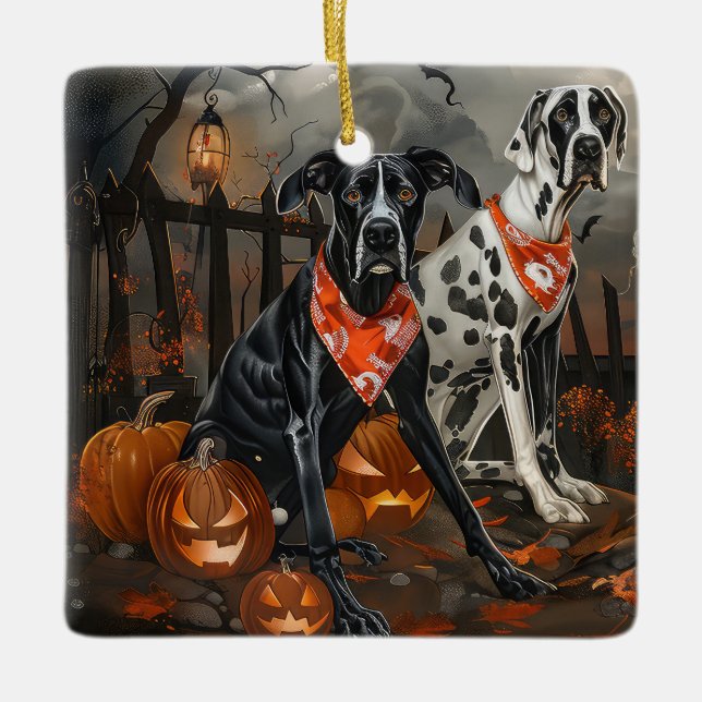 Great Dane Halloween Kuslig Julgransprydnad Keramik (Framsida)