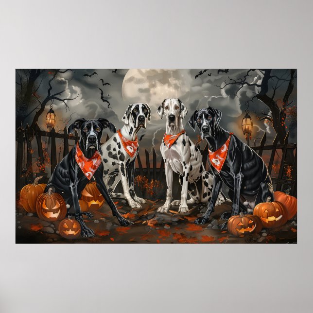 Great Dane Halloween Kuslig Poster (Framsidan)