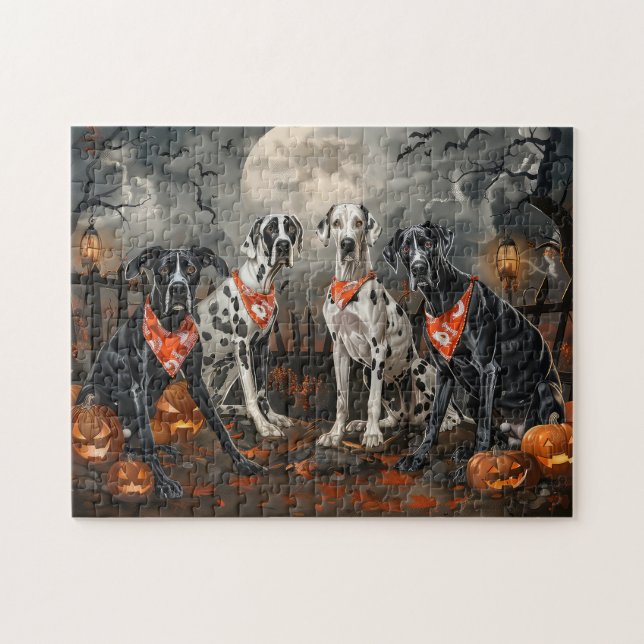 Great Dane Halloween Kuslig Pussel (Horisontell)