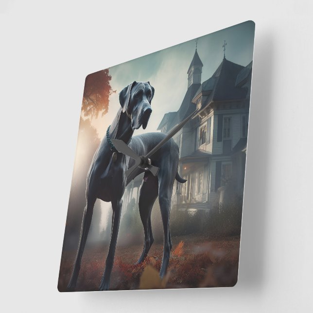 Great dane Halloween Scary Fyrkantig Klocka (Vinkel)
