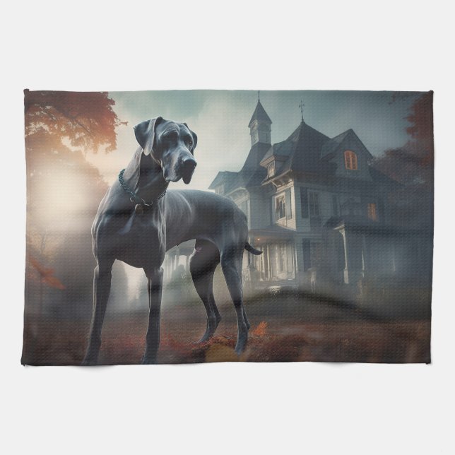 Great dane Halloween Scary Kökshandduk (Horisontell)