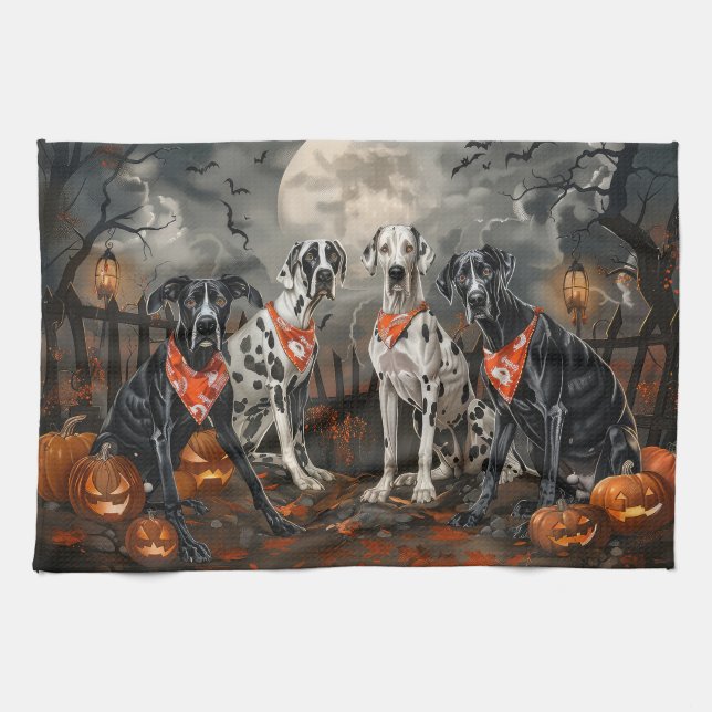 Great dane Halloween Spooky Kökshandduk (Horisontell)