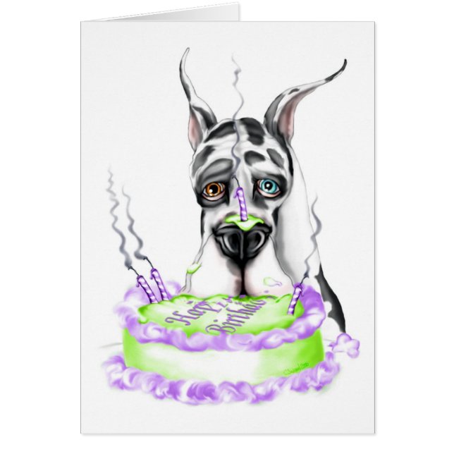 Great dane Harlequin Birthday Cake Greeting Card Hälsningskort (Framsidan)