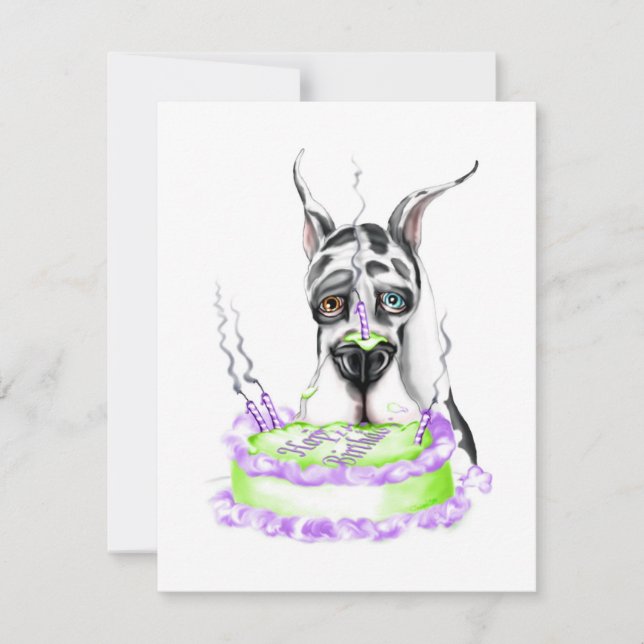 Great dane Harlequin Birthday Cake Inbjudningar (Framsida)