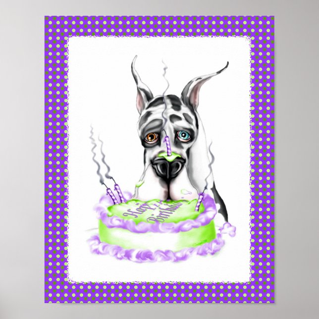 Great dane Harlequin Birthday Cake Poster (Framsidan)
