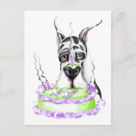 Great dane Harlequin Birthday Cake Vykort
