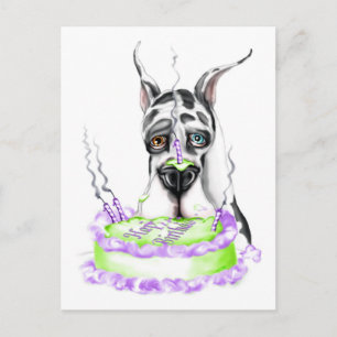 Great dane Harlequin Birthday Cake Vykort
