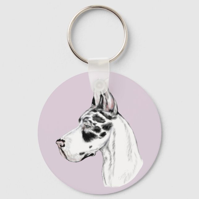 Great dane Harlequin Feminine Nyckelring (Framsida)